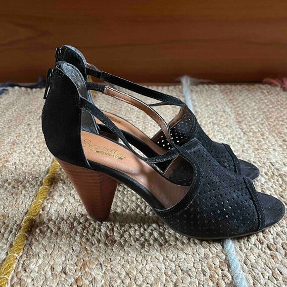 Seychelles Open Toe Black suede heels Size 8 - Picture 3 of 4